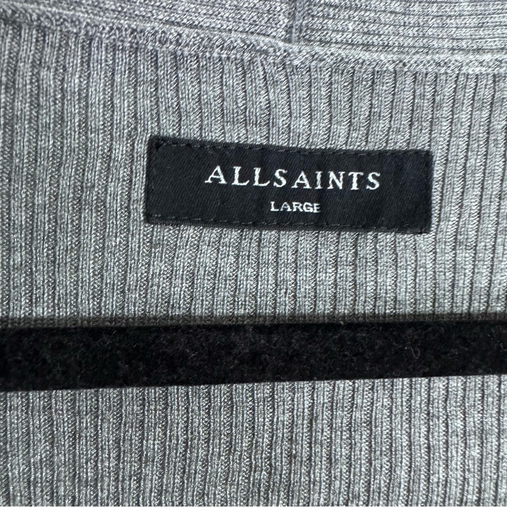 AllSaints Gray Ribbed Open Cardigan Sweater Lightweight Minimalist Large - Picture 3 of 8